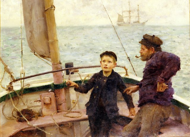 The Steering Lesson by Henry Scott Tuke