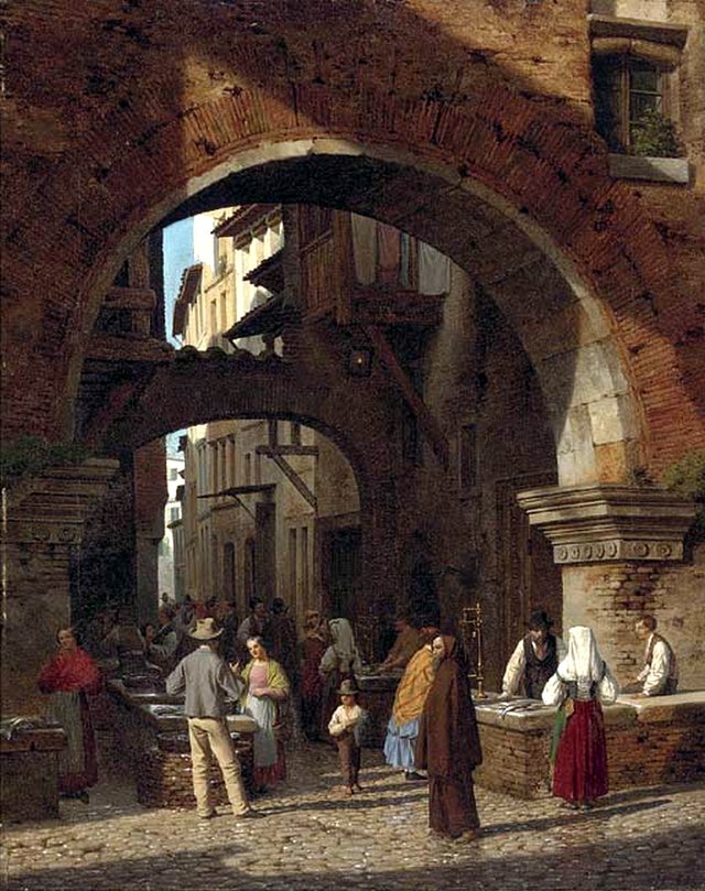 The fish market, Rome. by Heinrich Hansen