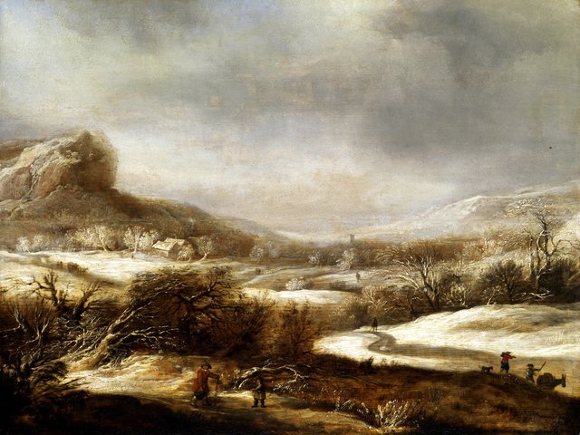 Winterlandschap met figuren by Dirck van Santvoort