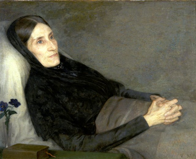 Portret van Elisabeth Ragazzi (van de Poll) - van den Wall Bake (1839-1899) op haar ziekbed by Jan Veth