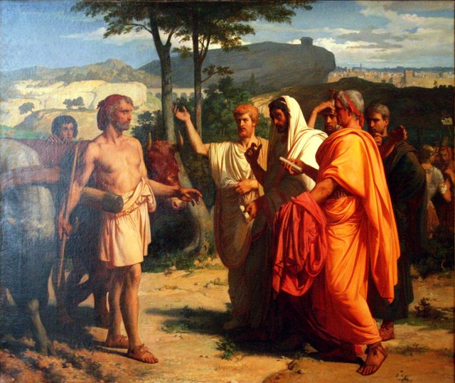Cincinnatus recevant les ambassadeurs chargés de lui porter les insignes de la dictature by Alexandre Cabanel