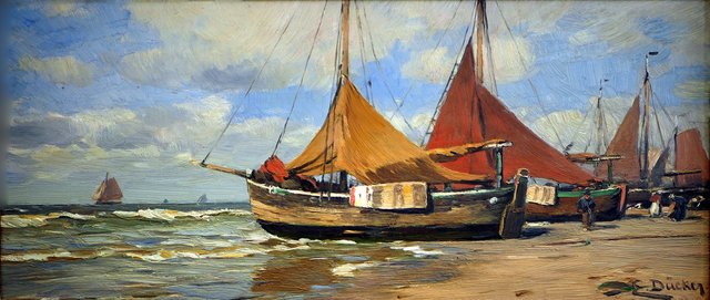 Fischerboote am Strand by Eugen Dücker