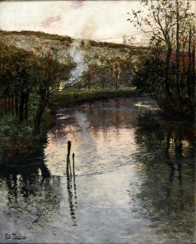 Soleil couchant sur l'Arques à Péquigny by Frits Thaulow