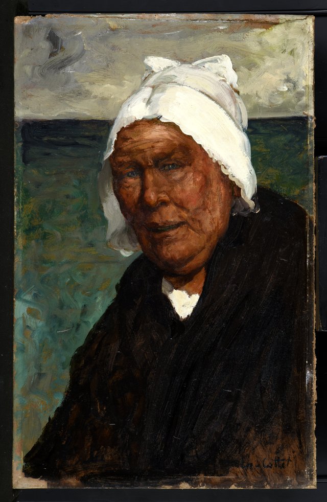 Vieille marchande de poissons en Bretagne by Charles Cottet