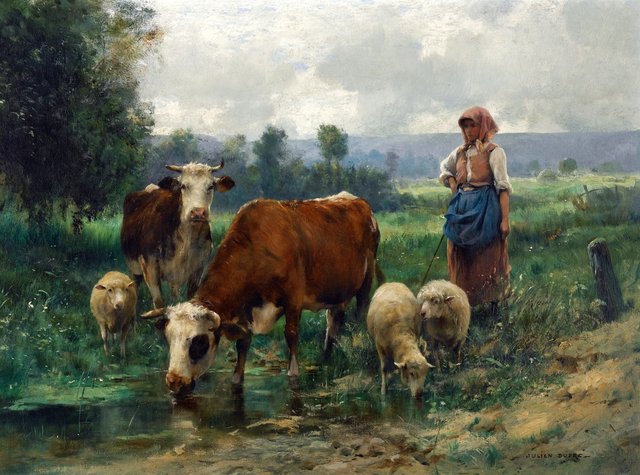 La bergère avec son troupeau by Julien Dupré