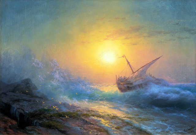 Stürmische See im Abendrot. by Ivan Aivazovsky