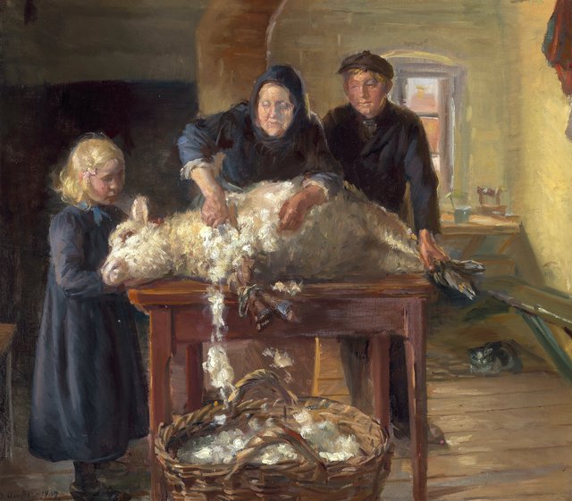Sheep shearing by Anna Ancher