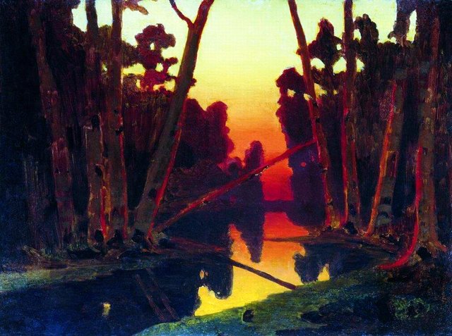 Sunset in a forest by Arkhip Kuindzhi