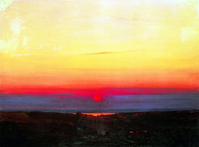 Sunset in the steppe on a seashore by Arkhip Kuindzhi