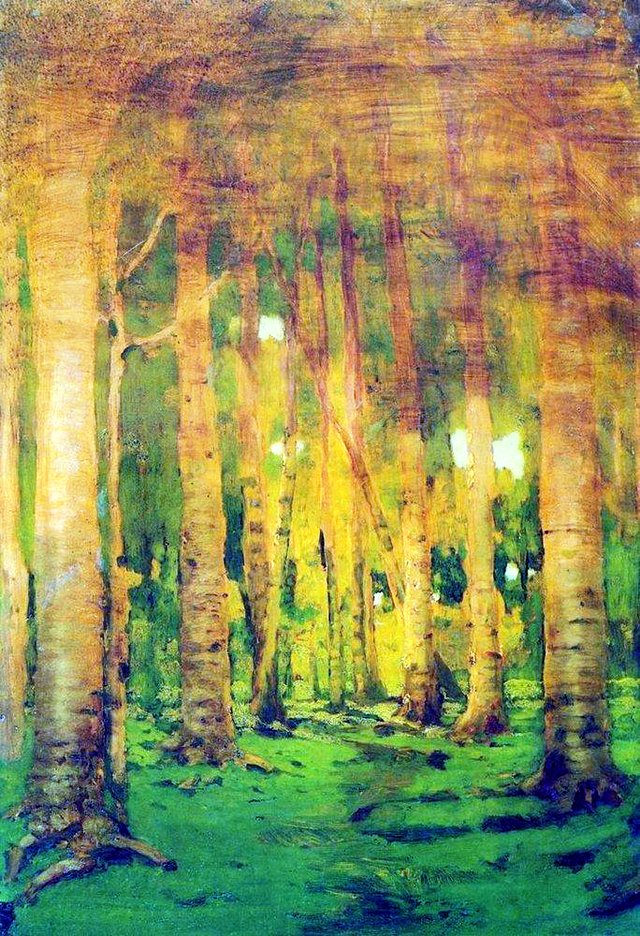 Birch grove. Sunlight spots by Arkhip Kuindzhi