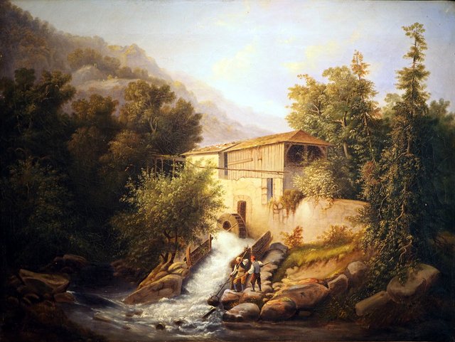 Forellenfischer an einem Mühlenbach by Julius Hübner