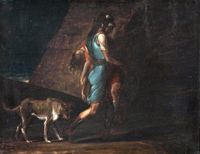 Ossian Carrying his Dead Brother Fillan, Followed by Fingal's Dog Bran. by C.F. Høyer