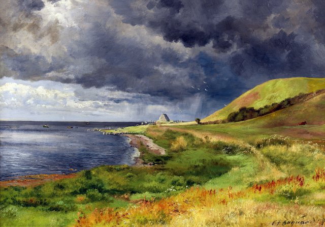 A passing shower on a Danish coast. by Carl Frederik Aagaard