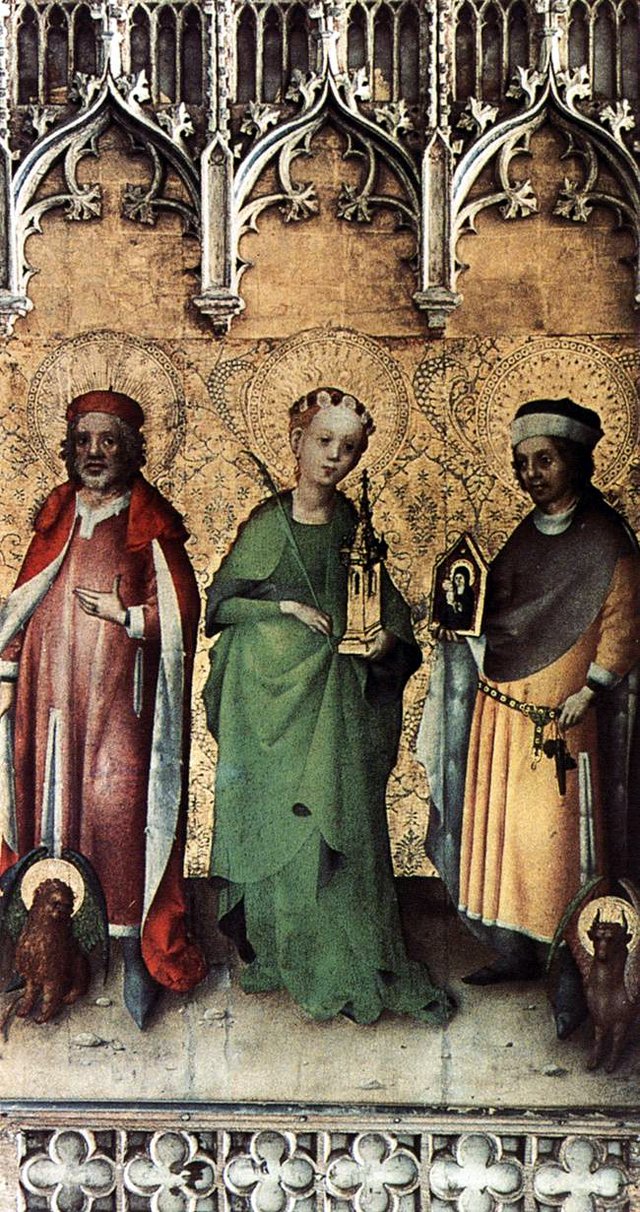 Saints Mark, Barbara and Luke by Stefan Lochner