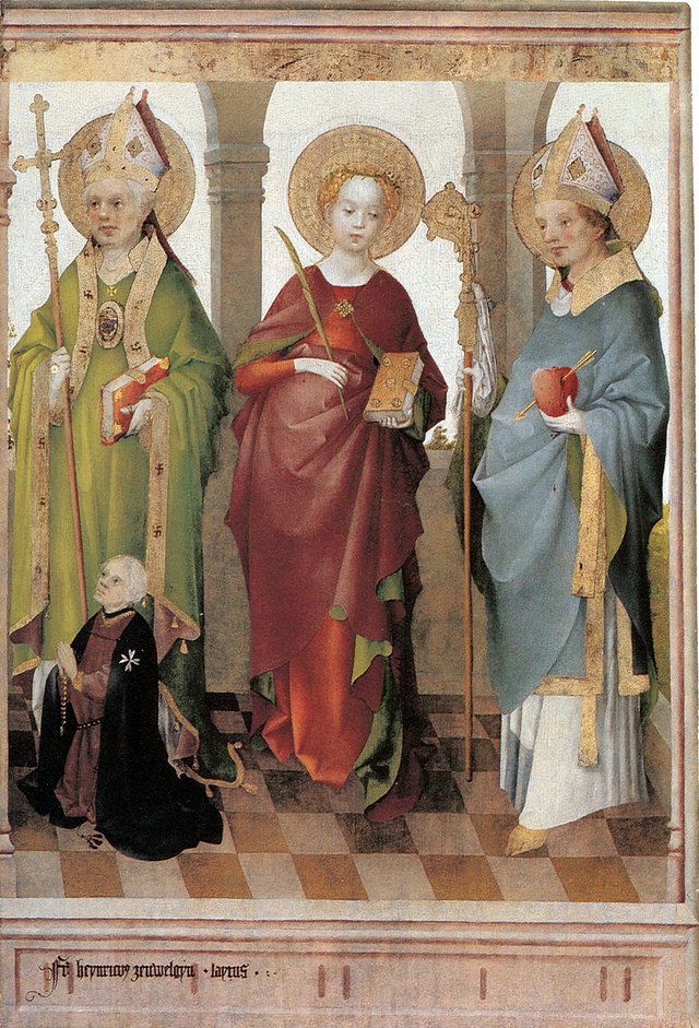 Saints Ambrose, Cecilia and Augustine by Stefan Lochner
