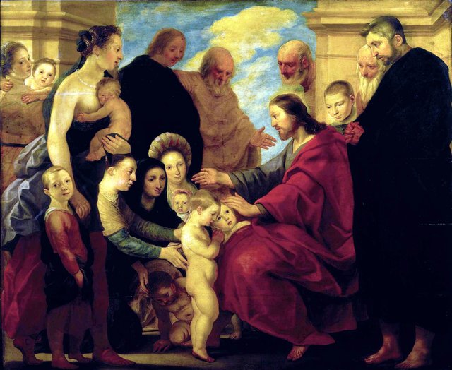 Christus zegent de kinderen ('Laat de kinderen tot mij komen') by Adam van Noort