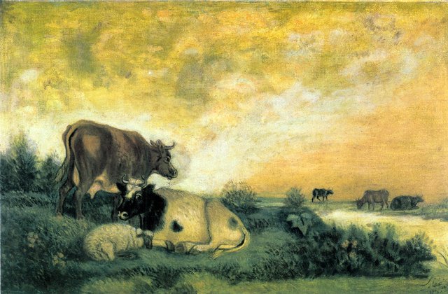 Meadow and Cows by Kamal-ol-molk