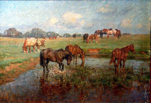 Horses in a landscape. by Hans Michael Therkildsen