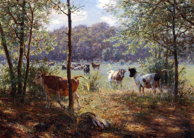 Cows running around. by Hans Michael Therkildsen