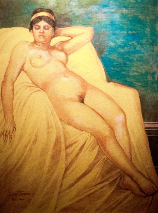 Italian model or Nude model before yellow background by Jenny Nyström