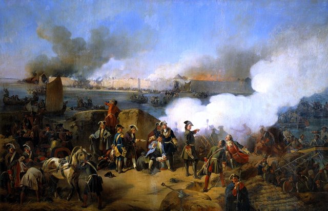 The siege of Swedish fortress of Nöteborg in October 1702 by Russian troops. by Alexander von Kotzebue