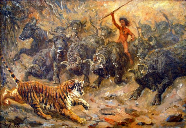 Scene from Kipling's The Jungle Book. by Valdemar Irminger