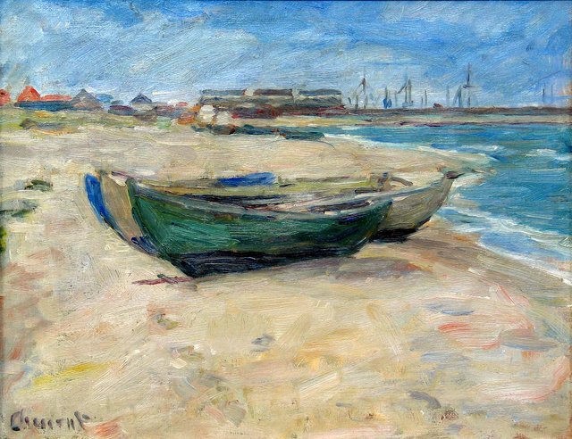 Boats on a beach. by Gad Frederik Clement