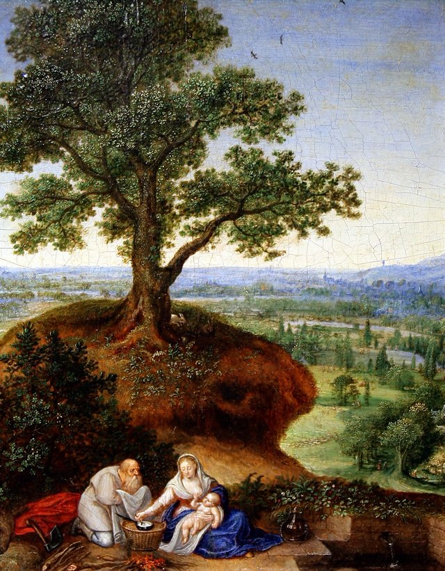 Panoramic landscape with the Rest on the Flight to Egypt by Lucas van Valckenborch