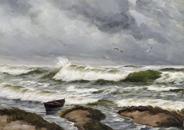 Surf, dark clouds are gathering. by Carl Locher
