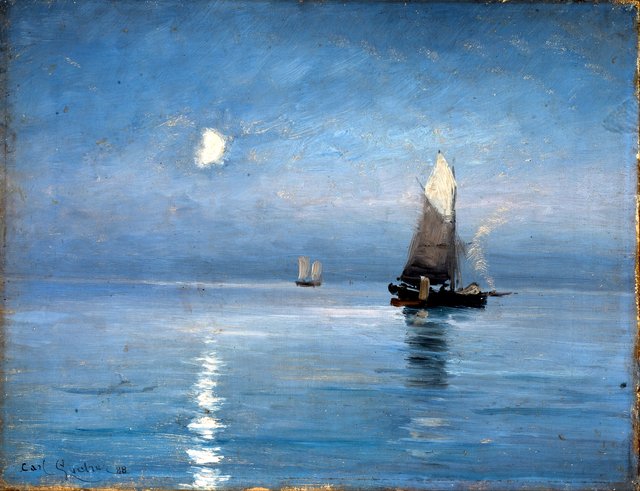 Fishing cutters in the moonlit night by Carl Locher