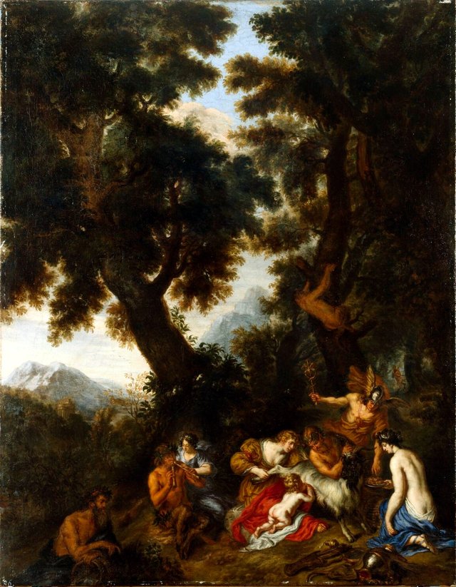 The boy Jupiter is suckled by goats by Joachim von Sandrart the Elder