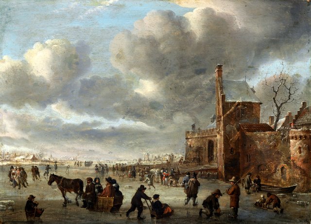 Winter landscape with skaters by Abraham Storck