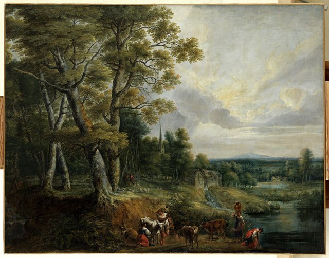 Landscape with cows by Lucas van Uden