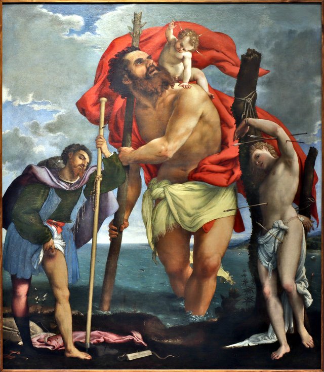 Saint Christopher with Saint Roch and Saint Sebastian by Lorenzo Lotto by Lorenzo Lotto