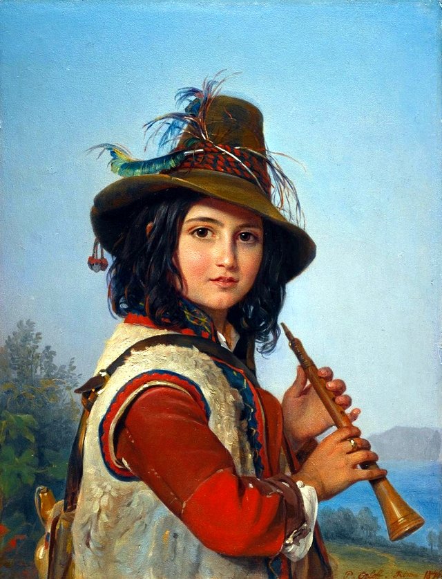 Portrait of an Italian shepherd boy with a flute by Pimen Orlov