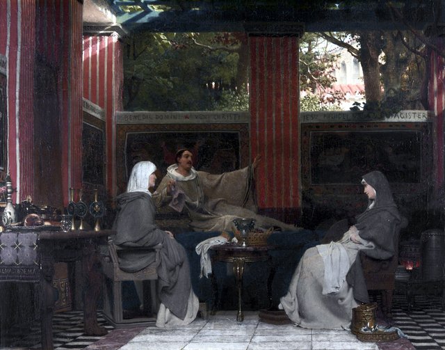 Venantius Fortunatus reading his poems to Radegonda VI and the abbess in the monastery of Poitier by Lawrence Alma-Tadema