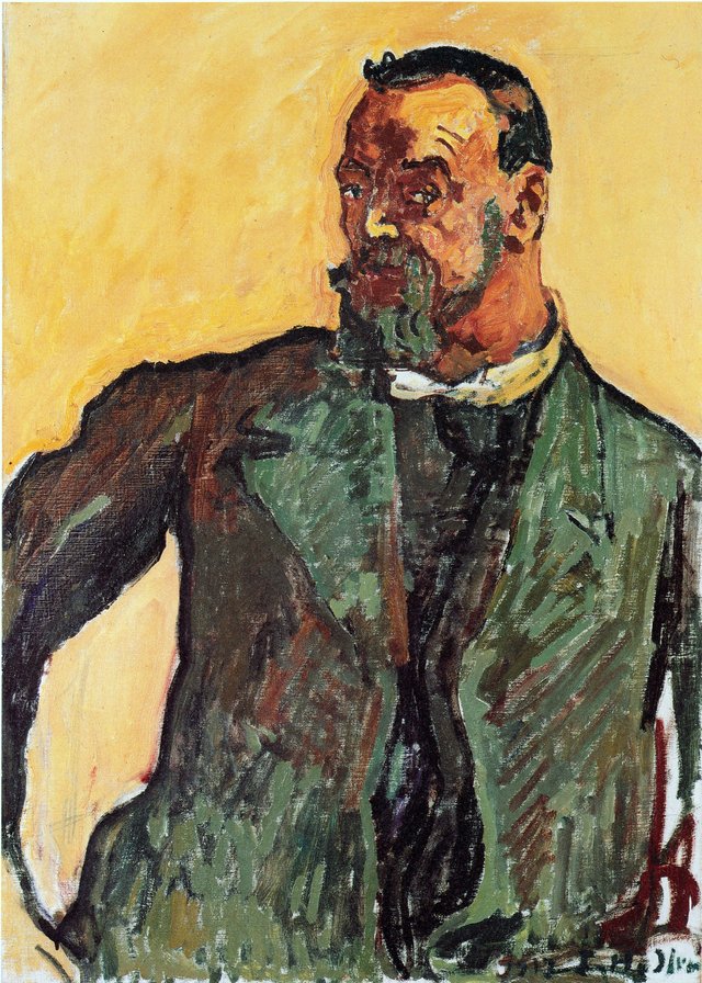 Selbstbildnis mit grünem Kittel by Ferdinand Hodler