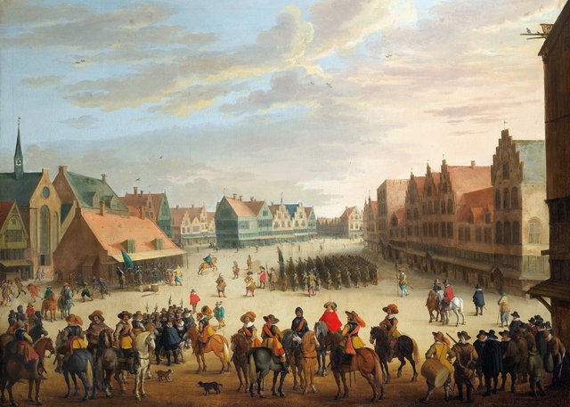 Prince Maurice of Orange dismissing the mercenaries in Neude Square in Utrecht on 31 July 1618. by Joost Cornelisz Droochsloot