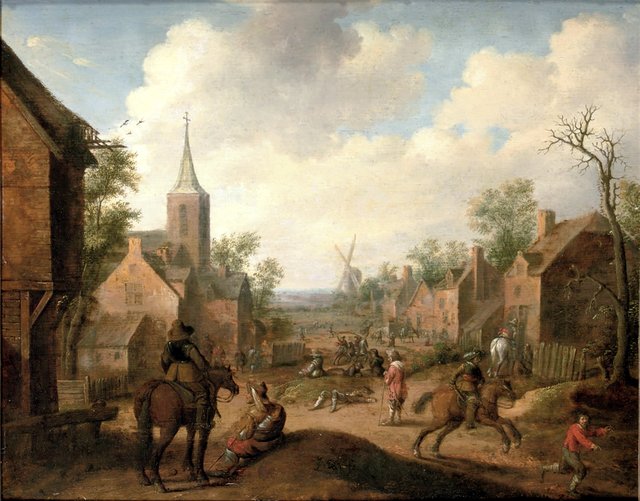 Soldiers plundering a village by Joost Cornelisz Droochsloot