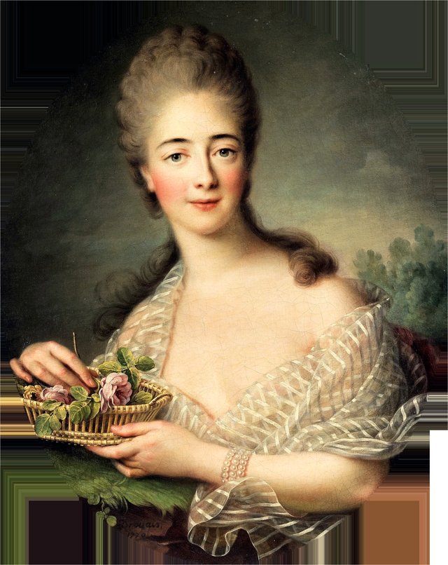 Portrait de madame Du Barry tenant une corbeille de roses by François-Hubert Drouais