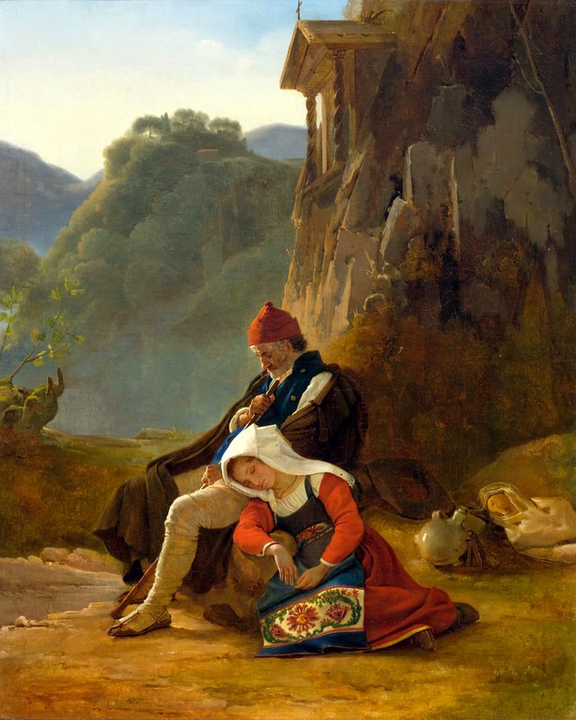 A shepherd and his sleeping daughter by Léopold Robert