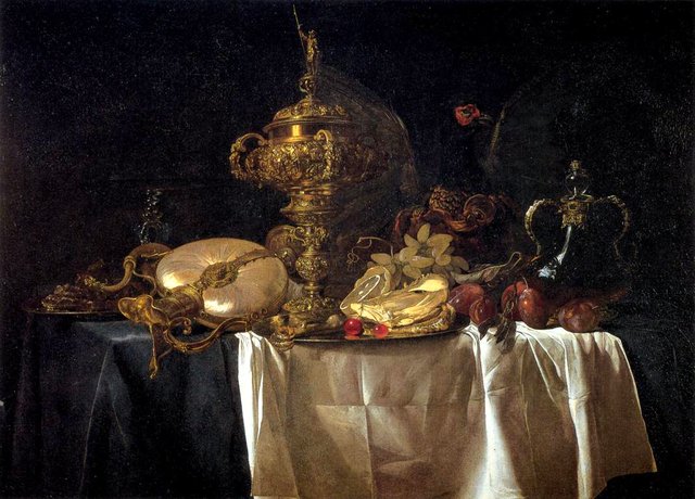 Still life with fruits and dishes by Willem van Aelst