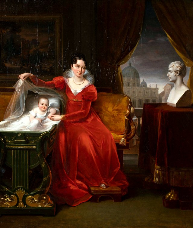 La comtesse Camille de Tournon désigne à sa fille Alix le buste de son père by Hortense Haudebourt-Lescot