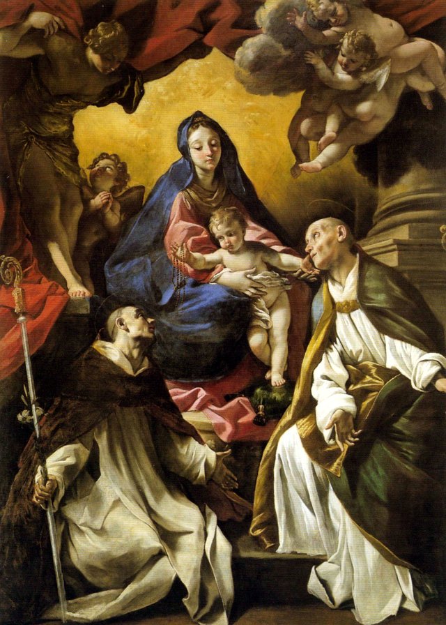 Madonna con il Bambino in trono con i Santi Domenico e Gennaro (già Sant'Anselmo e Sant'Ugo o San Bruno) by Giovanni Lanfranco