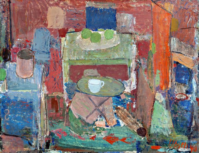 Still life on a red background by Immanuel Ibsen