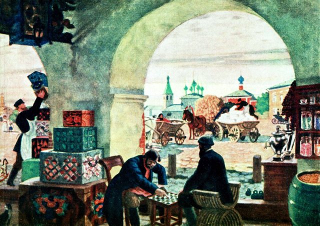Gostiny Dvor (In a merchant shout) by Boris Kustodiev