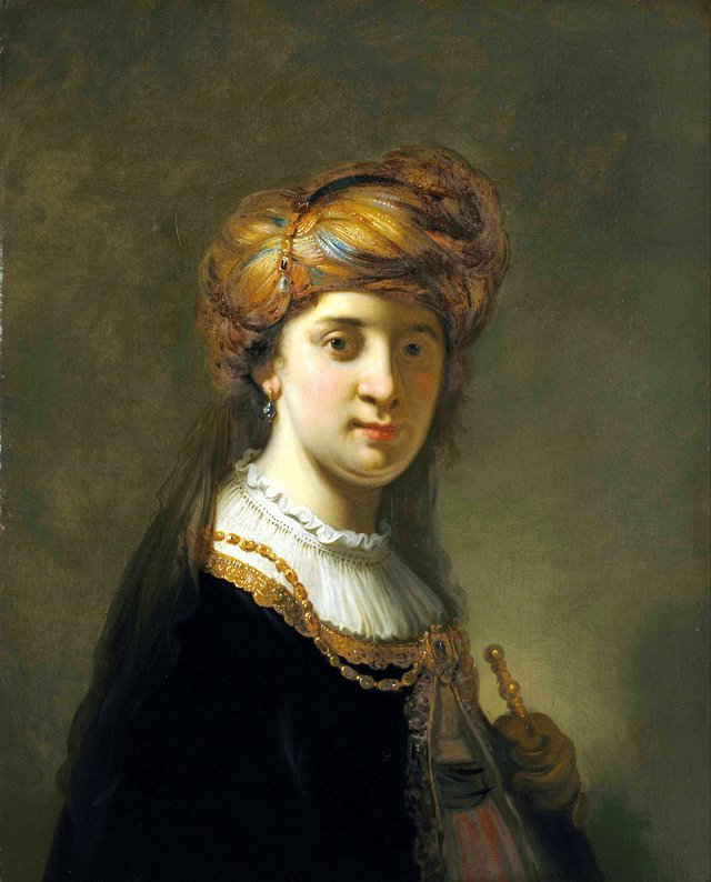 Portrait of a lady in a turban, half-length by Govert Flinck