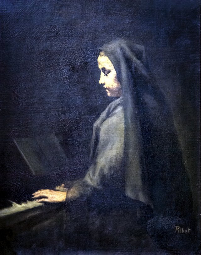 Woman at the piano by Augustin Théodule Ribot
