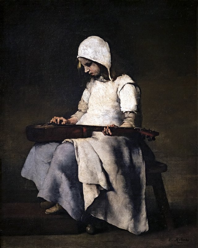 The girl with the guitar by Augustin Théodule Ribot
