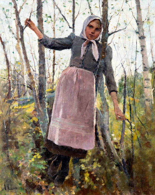 Spring; Girl in a Birch Forest by Amélie Lundahl